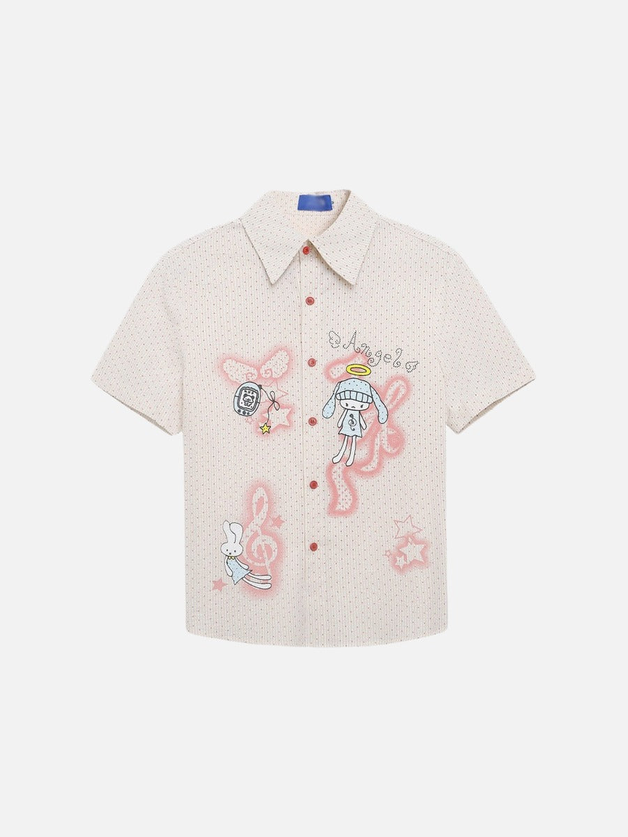 DAXUEN Beige short-sleeved button-up shirt with polka dots