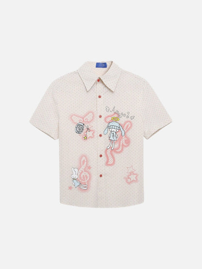DAXUEN Beige short-sleeved button-up shirt with polka dots
