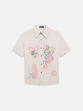 DAXUEN Beige short-sleeved button-up shirt with polka dots