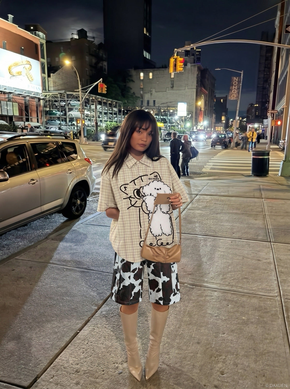 DAXUEN Playful Poodle Appliqué Button-Up Shirt | DAXUEN — model photo