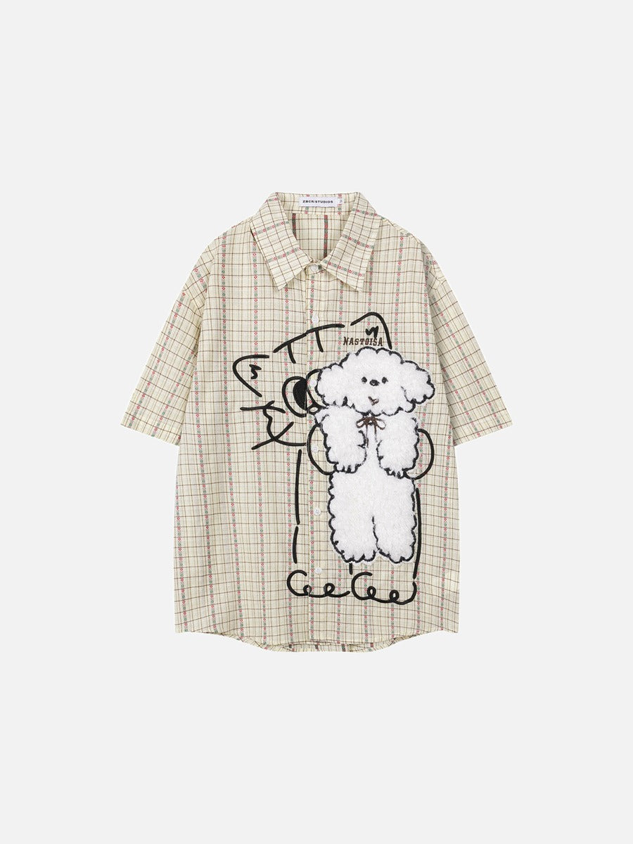 DAXUEN Oversized button-up shirt with cartoon dog appliqué