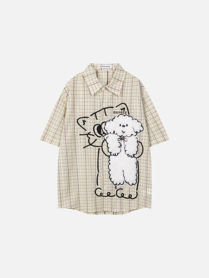 DAXUEN Oversized button-up shirt with cartoon dog appliqué