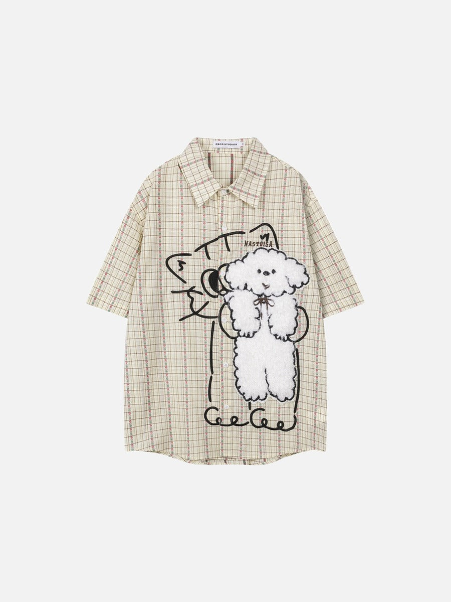 DAXUEN Oversized button-up shirt with cartoon dog appliqué