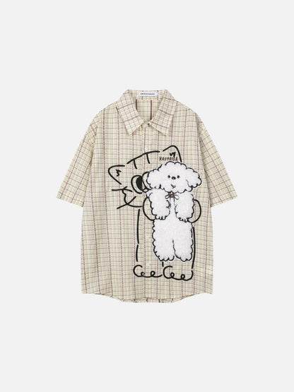 DAXUEN Oversized button-up shirt with cartoon dog appliqué