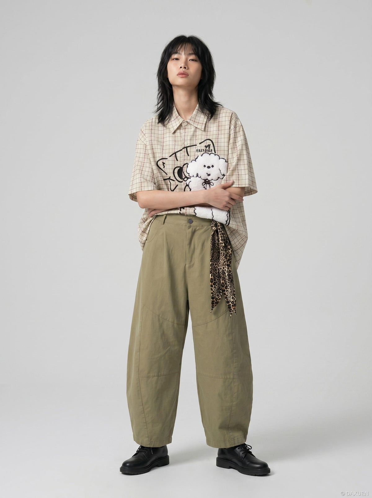 DAXUEN Playful Poodle Appliqué Button-Up Shirt | DAXUEN — model photo