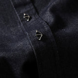 DAXUEN dark blue oversized denim shirt with pointed collar
