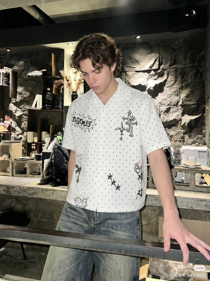 DAXUEN Polka-Dot Cross Casual Shirt | DAXUEN — model photo