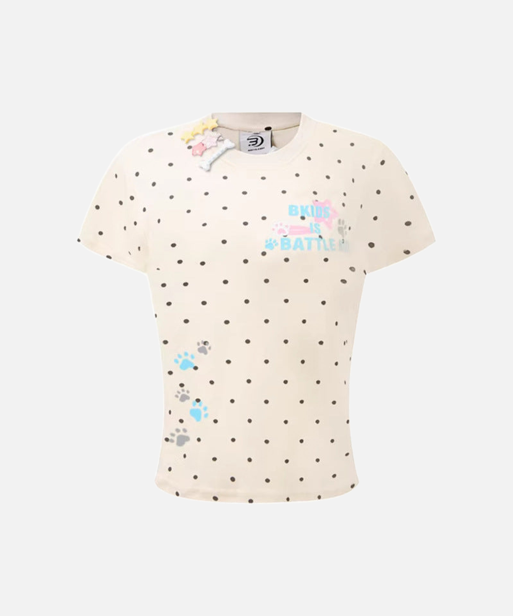 DAXUEN Polka dot graphic t-shirt with prints and decorative pins