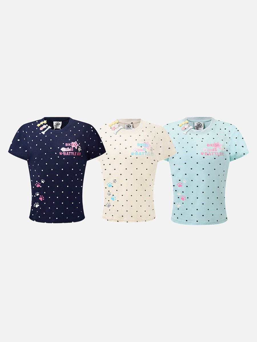 DAXUEN Polka dot graphic t-shirt with prints and decorative pins
