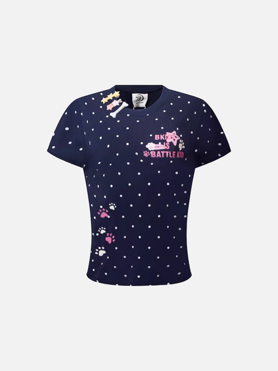 DAXUEN Polka dot graphic t-shirt with prints and decorative pins