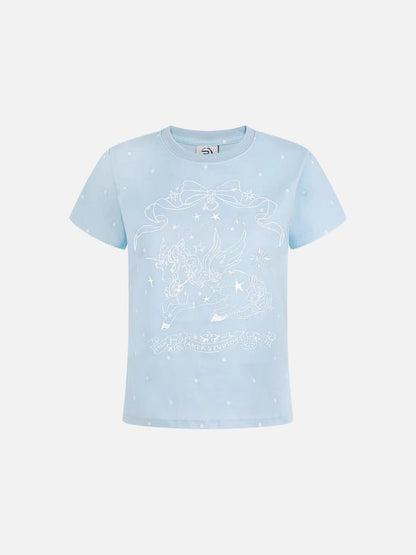 DAXUEN Polka dot pegasus graphic short-sleeved t-shirt