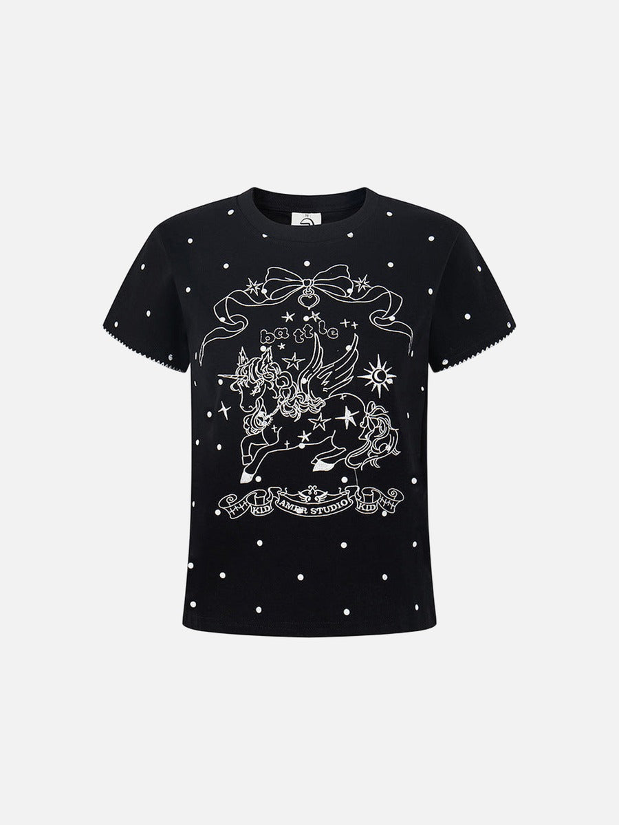 DAXUEN Polka dot pegasus graphic short-sleeved t-shirt