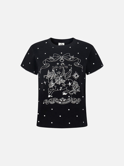 DAXUEN Polka dot pegasus graphic short-sleeved t-shirt