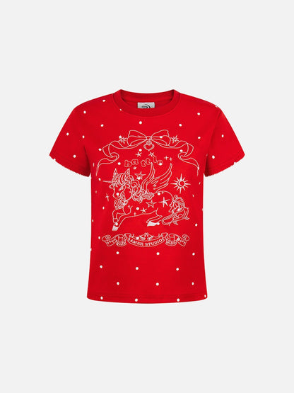 DAXUEN Polka dot pegasus graphic short-sleeved t-shirt