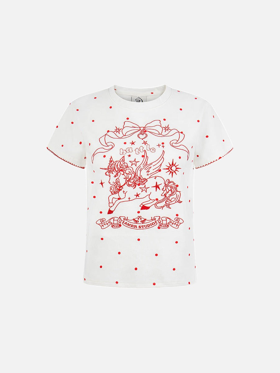 DAXUEN Polka dot pegasus graphic short-sleeved t-shirt