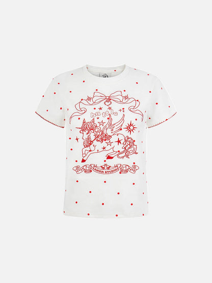 DAXUEN Polka dot pegasus graphic short-sleeved t-shirt