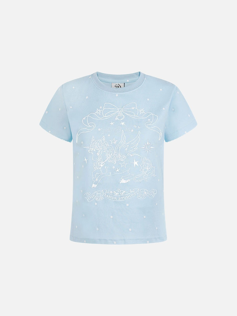 DAXUEN Polka dot pegasus graphic short-sleeved t-shirt