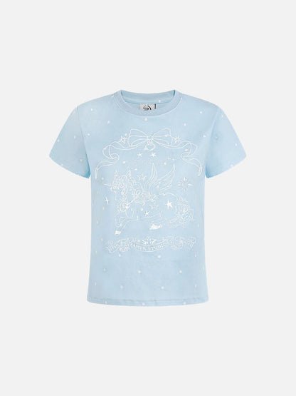 DAXUEN Polka dot pegasus graphic short-sleeved t-shirt