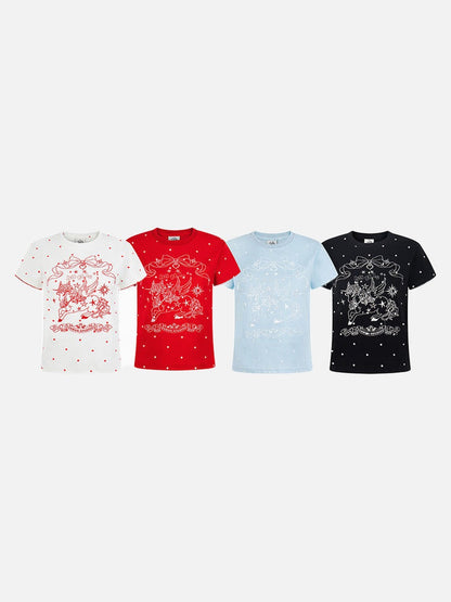 DAXUEN Polka dot pegasus graphic short-sleeved t-shirt