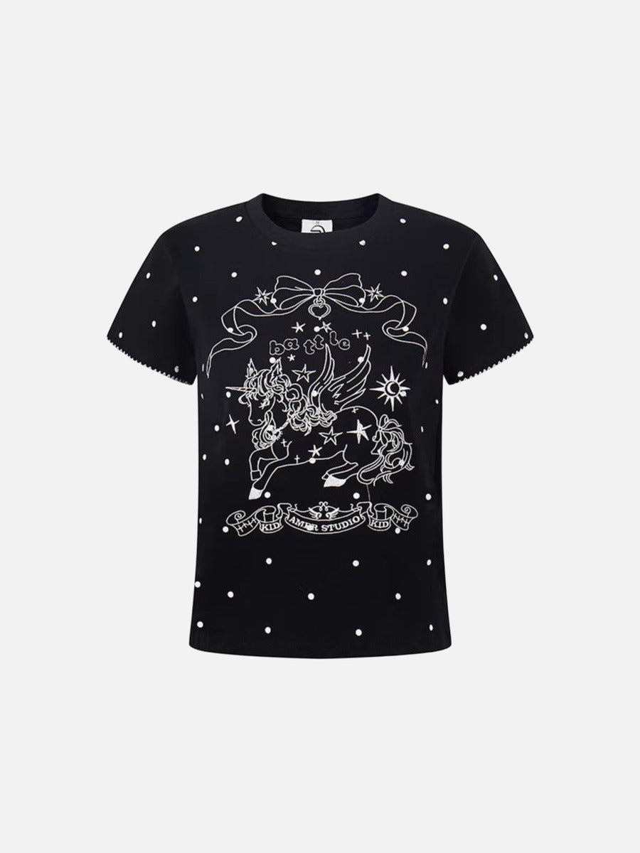 DAXUEN Polka dot pegasus graphic short-sleeved t-shirt