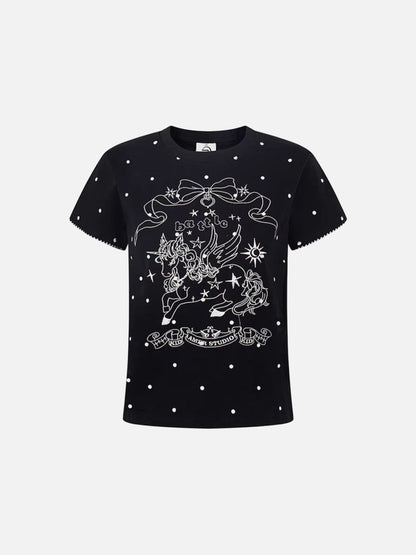 DAXUEN Polka dot pegasus graphic short-sleeved t-shirt
