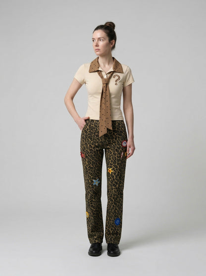 DAXUEN Polka dot question mark polo shirt — model photo