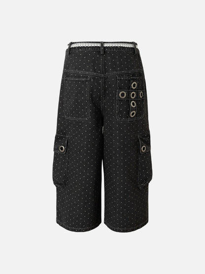 DAXUEN Dark grey wide-leg cropped cargo pants with polka dots