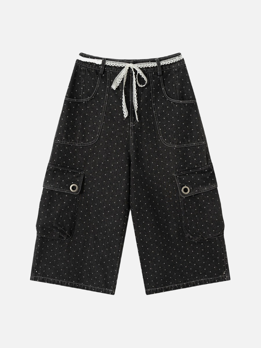 DAXUEN Dark grey wide-leg cropped cargo pants with polka dots