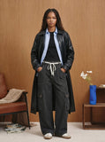 DAXUEN Dark grey wide-leg cropped cargo pants with polka dots — model photo