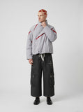 DAXUEN Dark grey wide-leg cropped cargo pants with polka dots — model photo