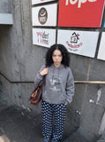 DAXUEN dark blue polka dot palazzo pants — model photo