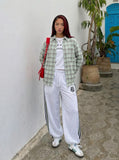 DAXUEN Wide leg polka dot trousers with stripes — model photo