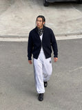 DAXUEN Wide leg polka dot trousers with stripes — model photo