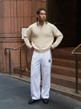 DAXUEN Wide leg polka dot trousers with stripes — model photo
