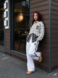 DAXUEN Wide leg polka dot trousers with stripes — model photo