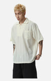 Textured Cream Short-Sleeve Polo Shirt