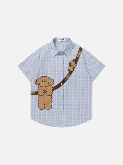DAXUEN Poodle appliqué plaid button-up shirt