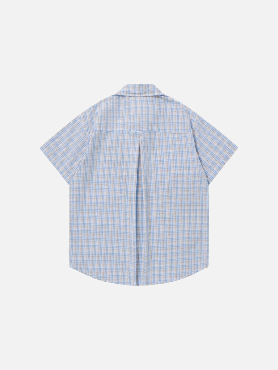 DAXUEN Poodle appliqué plaid button-up shirt