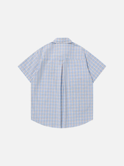 DAXUEN Poodle appliqué plaid button-up shirt