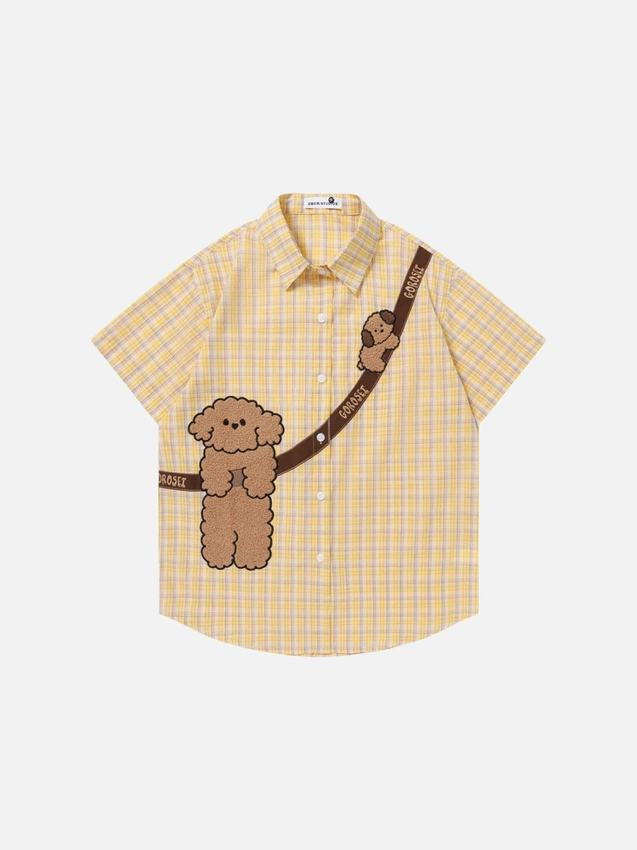 DAXUEN Poodle appliqué plaid button-up shirt
