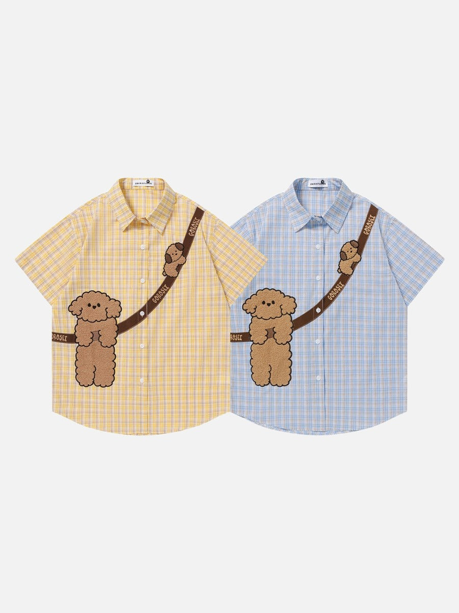 DAXUEN Poodle appliqué plaid button-up shirt