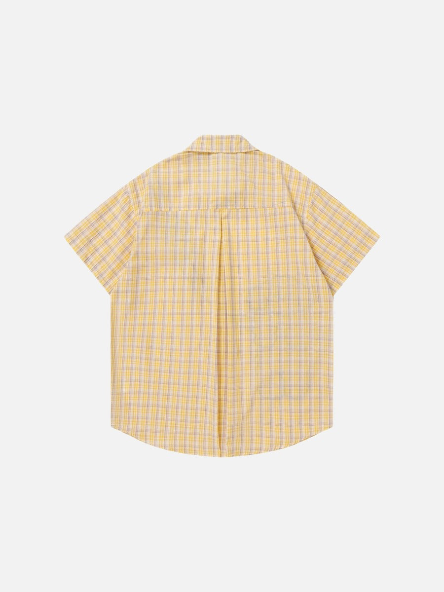 DAXUEN Poodle appliqué plaid button-up shirt