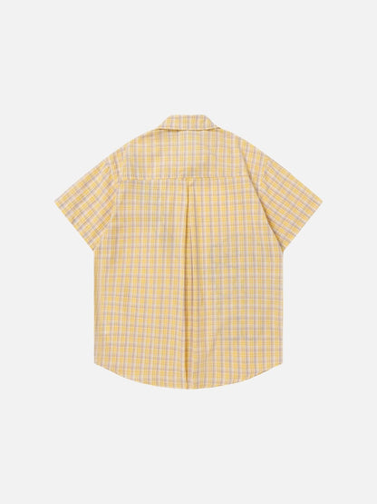 DAXUEN Poodle appliqué plaid button-up shirt