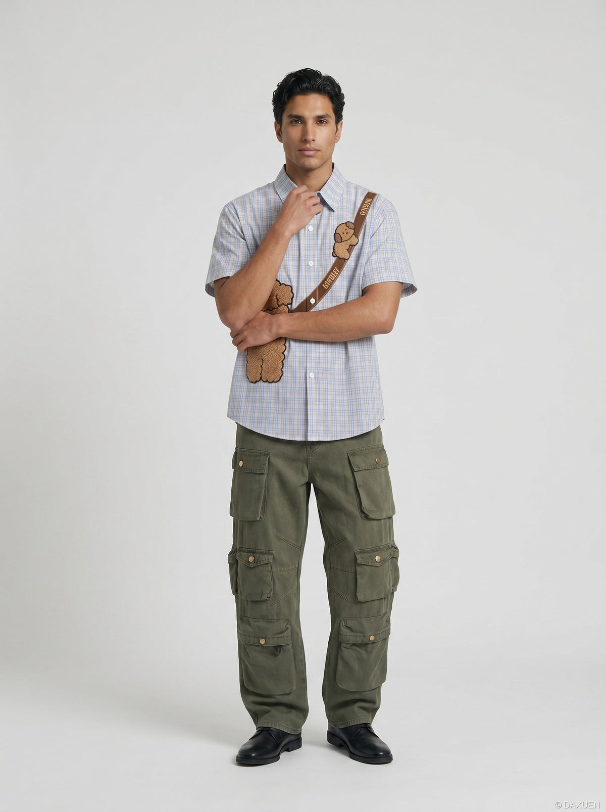DAXUEN Poodle Appliqué Plaid Button-Up Shirt | DAXUEN — model photo