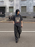 DAXUEN washed cotton oversized stylized male profile graphic tee — model photo