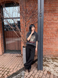 DAXUEN washed cotton oversized stylized male profile graphic tee — model photo