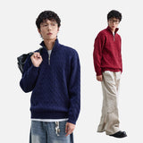 DAXUEN cream cable knit quarter-zip pullover sweater