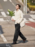 DAXUEN cream cable knit quarter-zip pullover sweater — model photo