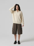 DAXUEN cream cable knit quarter-zip pullover sweater — model photo