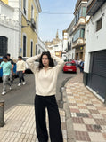 DAXUEN cream cable knit quarter-zip pullover sweater — model photo